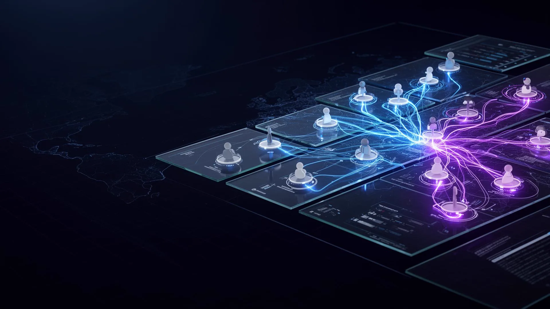 Rede inteligente conectando fontes de leads a diferentes segmentos comerciais
