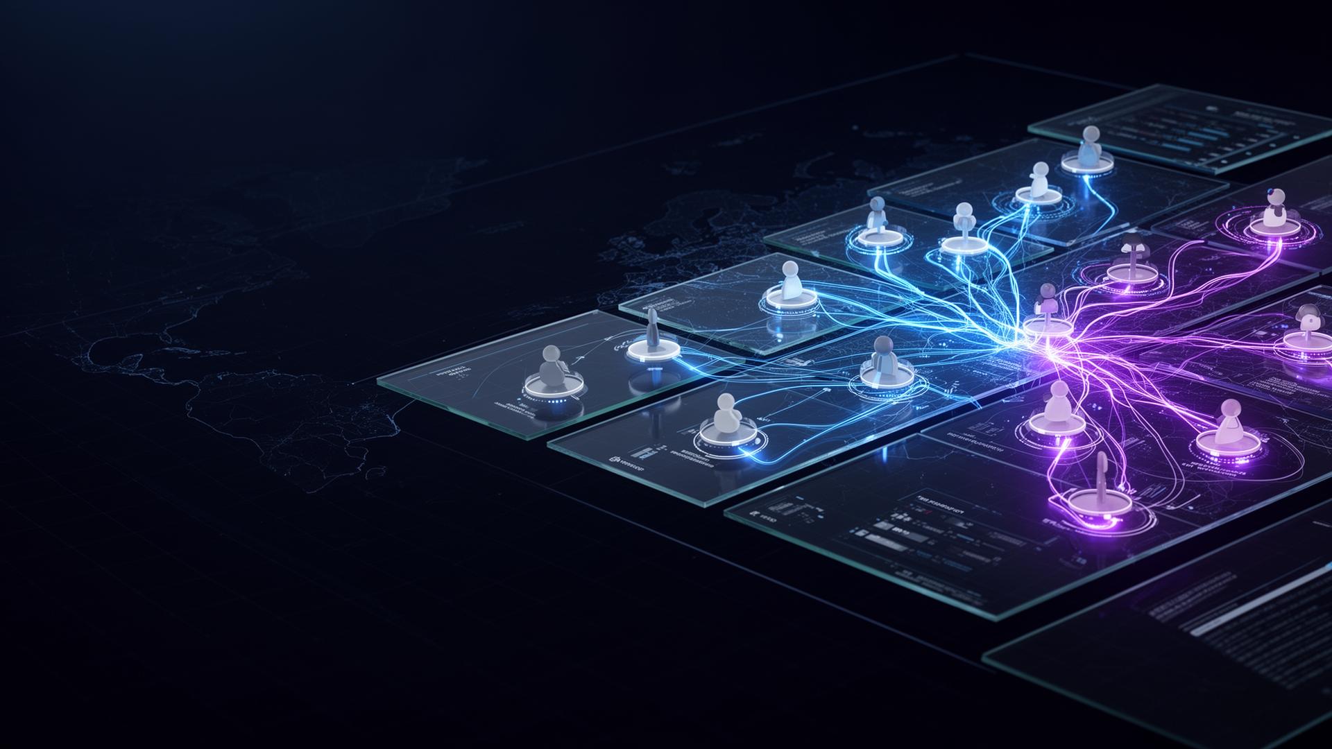 Rede inteligente conectando fontes de leads a diferentes segmentos comerciais